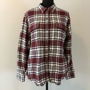 Women’s Natural Reflections Dark Maroon and White Plaid Flannel Shirt size L